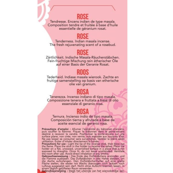 Encens Indiens, 100% naturels "Haute tradition" - Rose - 18 pces - Les encens du monde
