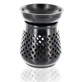 Porte-encens en pierre ciselée, "Moucharabieh", Noir - Les encens du monde