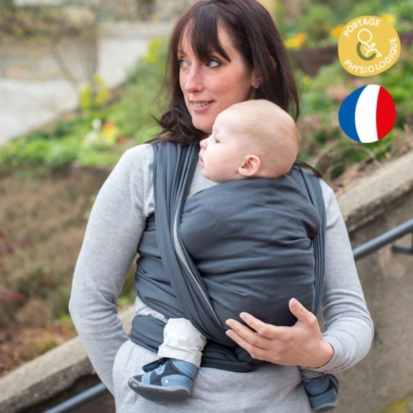 Écharpe de portage bébé en coton BIO - La Classique, unie, Anthracite, 4,10m - NéoBulle