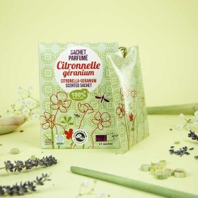 Sachet parfumé d'été, 100% naturel et Fairtrade, Citronnelle et géranium - 15g - Les encens du monde