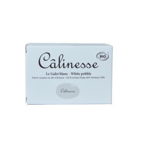 Savon surgras BIO au lait d'ânesse, "Le Galet blanc" (idéal pour bébé) - 100g - Câlinesse