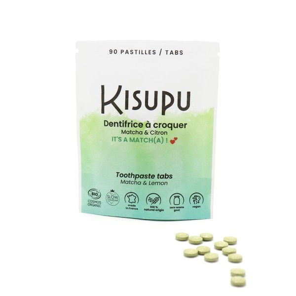 Dentifrice à croquer BIO & 100% naturel - Matcha & Lemon, It's a match(a) - 90 pastilles -  Kisupu