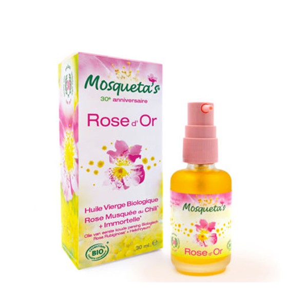 Rose d’Or, Huile Vierge de Rose Musquée Bio + Immortelle Bio - 30ml - Mosqueta's