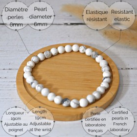 Bracelet en pierre naturelle pour adultes - Howlite & Magnésite - 19cm - Irréversible Bijoux