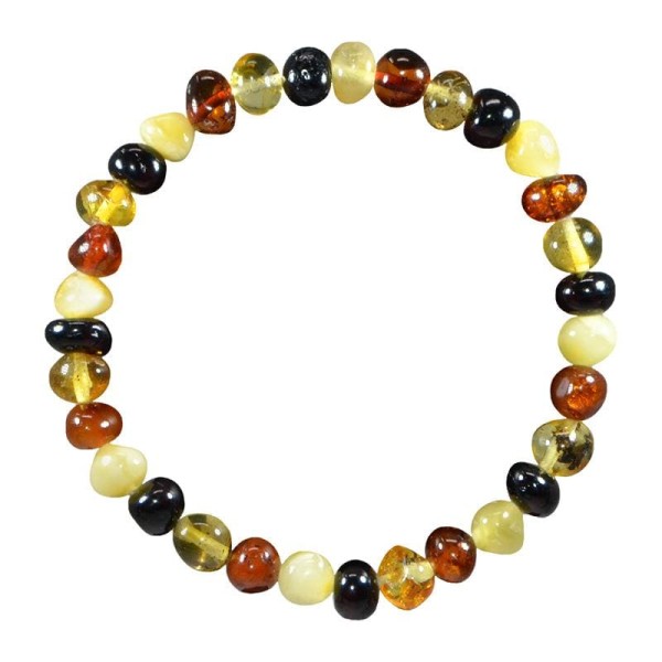 Bracelet en pierre naturelle pour adultes - Ambre multicolore - 19cm - Irréversible Bijoux