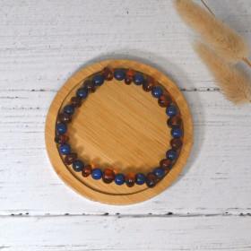 Bracelet en pierre naturelle pour adultes - Ambre Cognac & Lapis Lazuli - 19cm - Irréversible Bijoux