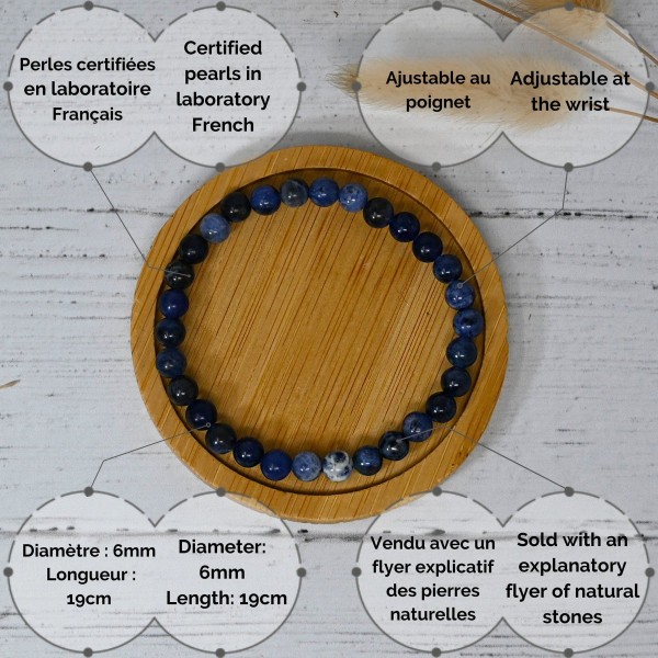 Bracelet en pierre naturelle pour adultes - Sodalite - 19cm - Irréversible Bijoux