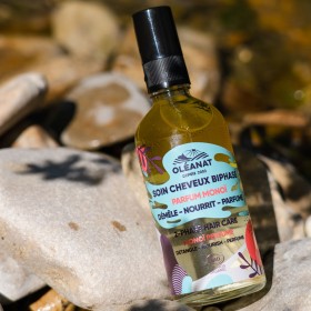 Soin hydratant biphasé BIO pour les cheveux - Sans rinçage, parfum de Monoï - 100ml - Oléanat