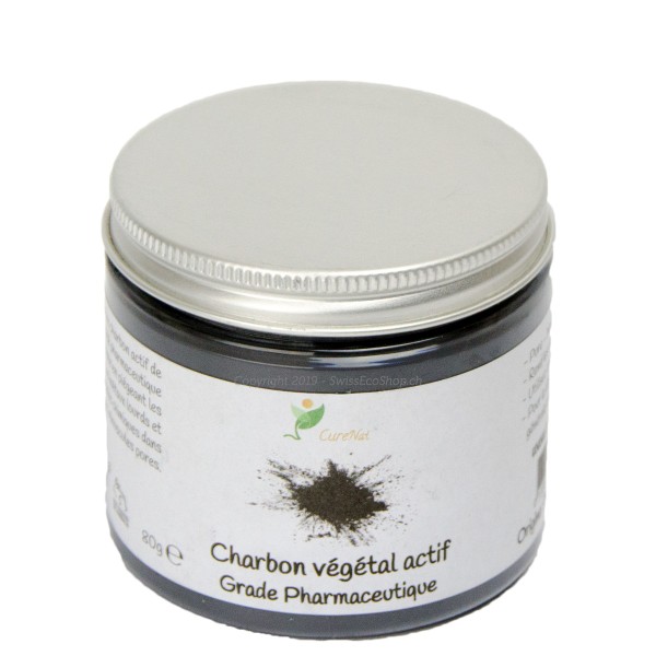 Charbon actif végétale de qualité pharmaceutique (Noix de coco) - Pot de 80g en verre ou jusqu'à 4kg - Curenat