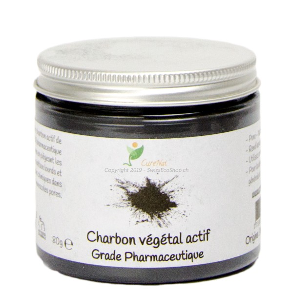 Charbon actif végétale de qualité pharmaceutique (Noix de coco) - Pot de 80g en verre ou jusqu'à 4kg - Curenat