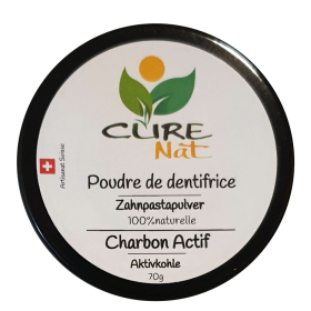 Dentifrice naturel artisanal suisse, en poudre - Au Charbon actif (Blanchissant) - 70g à 1000g (en recharge) - CureNat