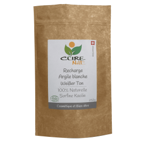 Argile Blanche Kaolin BIO - Pot de 125g (verre), jusqu'à 2,5kg (recharge) - Curenat