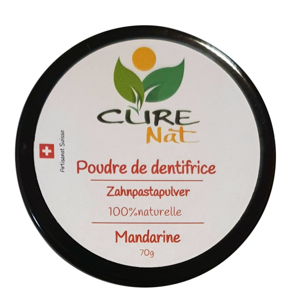Dentifrice naturel artisanal suisse, en poudre - Mandarine - 70g à 1000g (en recharge) - CureNat