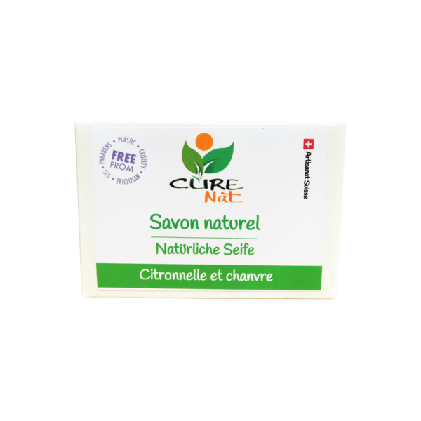 Savon artisanal et 100% naturel Suisse,  Citronnelle et Chanvre - 95g - Curenat