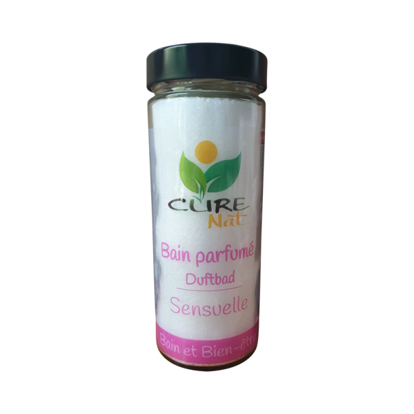 Sel de bain parfumé, Sensuelle, Ylang-Ylang et sel d'epsom - Pot en verre de 275g ou jusqu'à 5kg (recharge) - Curenat