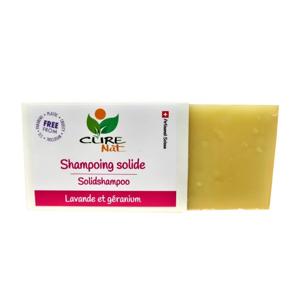 Shampoing Solide artisanal suisse, Lavande et Géranium - 95g - Curenat