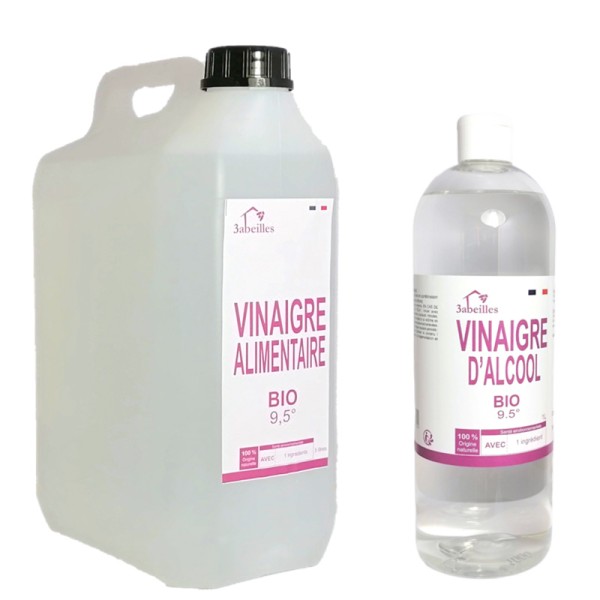 Vinaigre d'alcool Bio de qualité alimentaire à 9,5°: pour un ménage sain et une conservation naturelle - 5 litres - 3 Abeilles