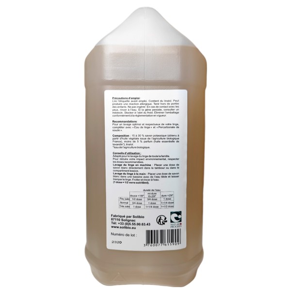 Savon blanc - Lessive liquide douce au Lavandin avec seul. 4 ingrédients - 5 Litre - 3 Abeilles