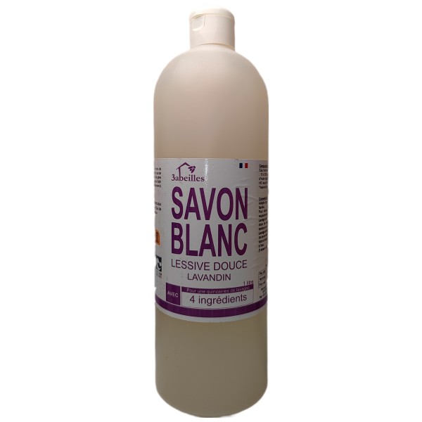 Savon blanc - Lessive liquide douce au Lavandin avec seul. 4 ingrédients - 1 Litre - 3 Abeilles