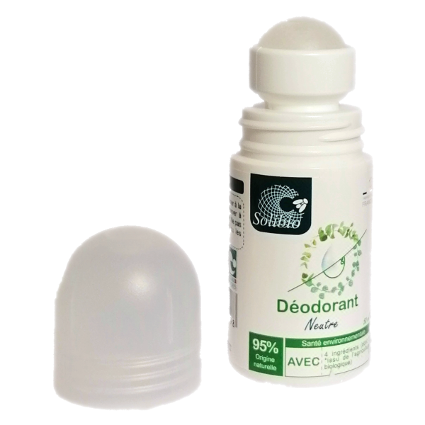 Déodorant Roll-on écologique, Neutre (sans parfum) avec seulement 4 ingrédients - 50ml - Solibio